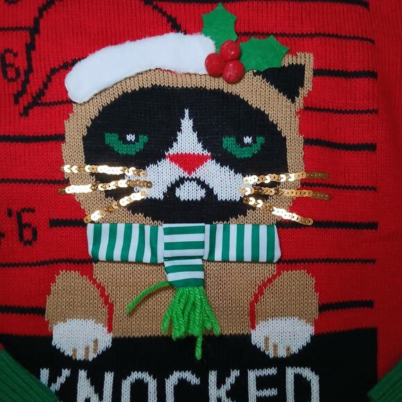 No Boundaries Ugly Christmas Sweater Women’s M (8-10) Grumpy Cat Mugshot - Picture 3 of 11